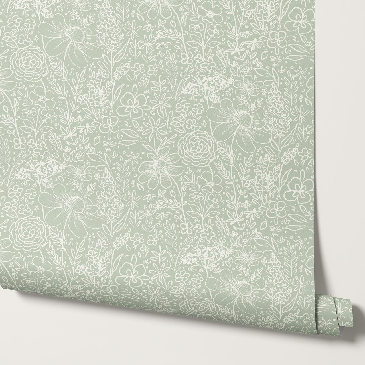 Daisy Meadow Green Wallpaper