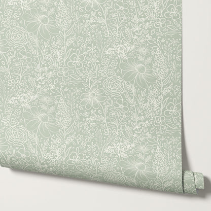 Daisy Meadow Green Wallpaper