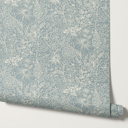 Daisy Meadow Teal Wallpaper
