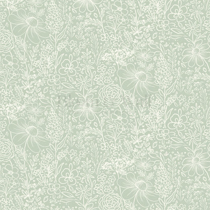 Daisy Meadow Green Wallpaper