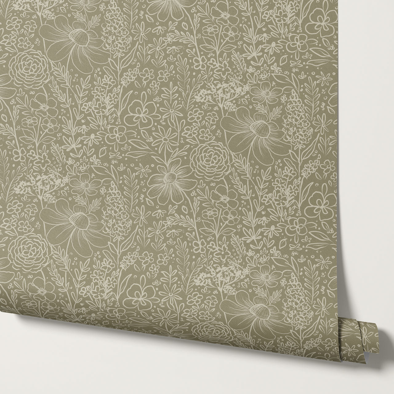 Daisy Meadow Olive Wallpaper