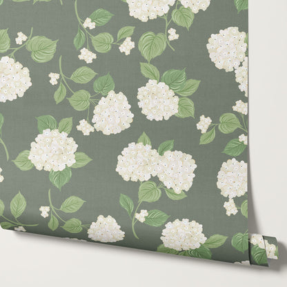 Gracelyn Hydrangea Blooms Green Wallpaper