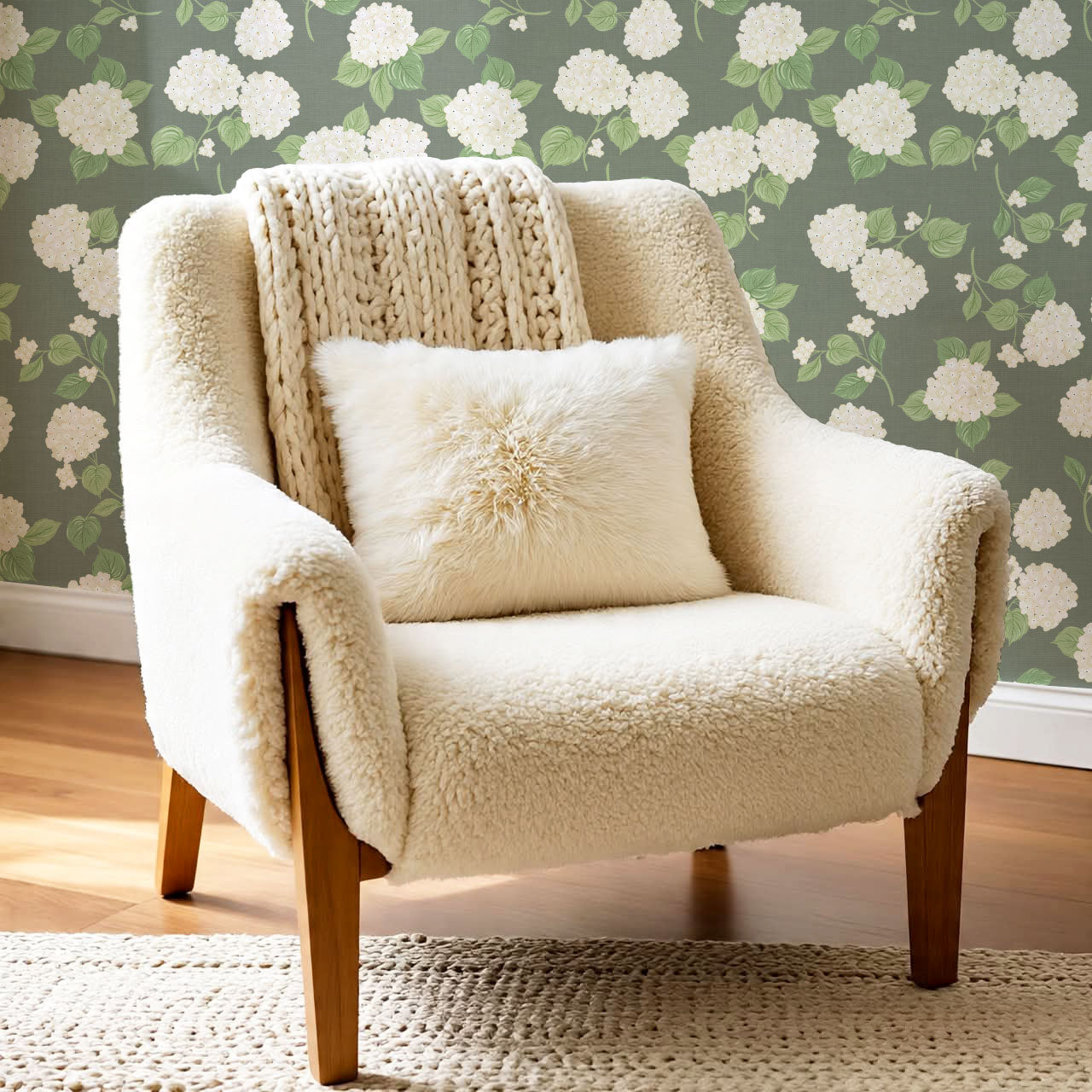Gracelyn Hydrangea Blooms Green Wallpaper