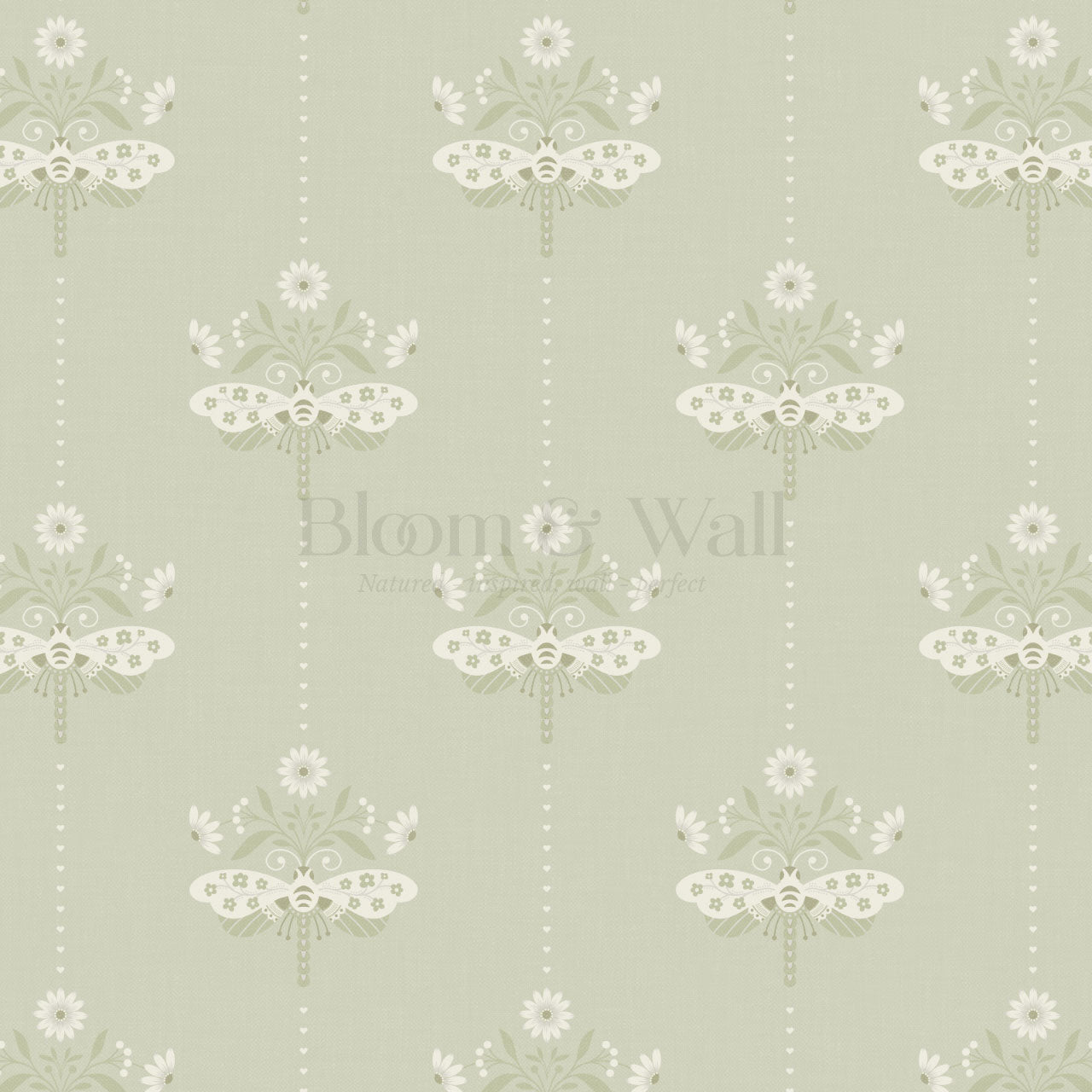 Gracie Rosewing Hearts Sage Wallpaper