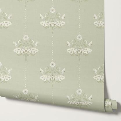 Gracie Rosewing Hearts Sage Wallpaper