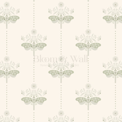 Gracie Rosewing Hearts Cream Sage Wallpaper