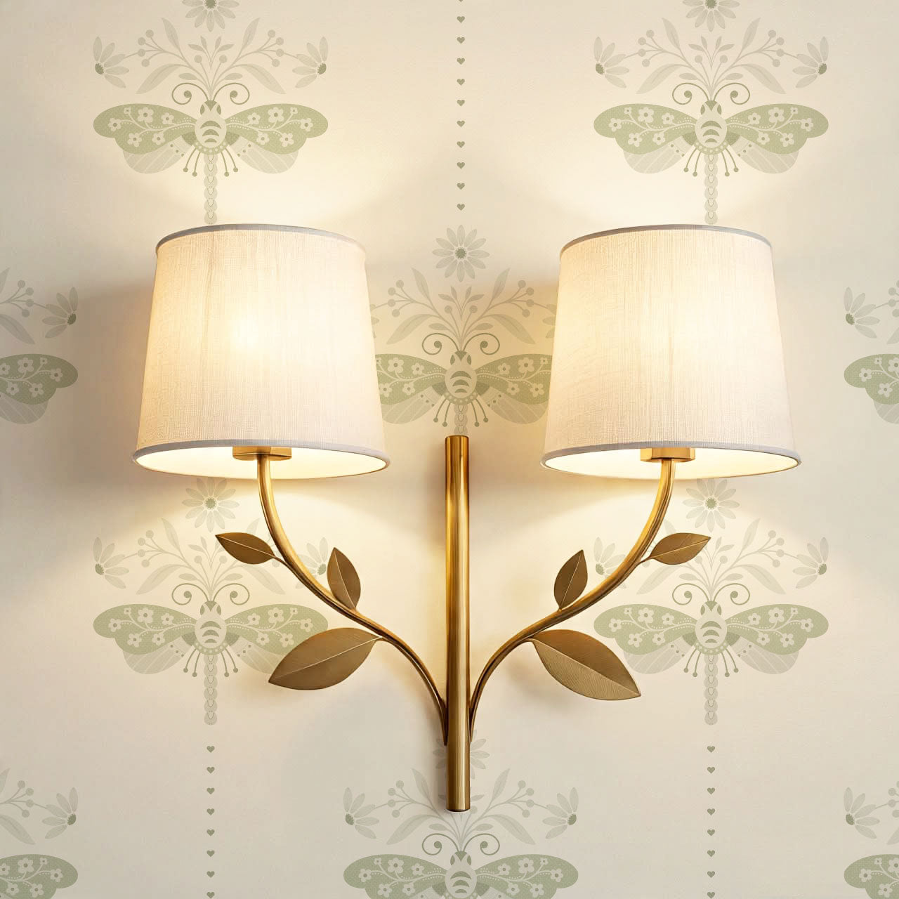 Gracie Rosewing Hearts Cream Sage Wallpaper