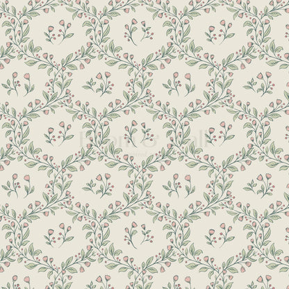 Hadley Leafy Ogee Blush Green Wallpaper