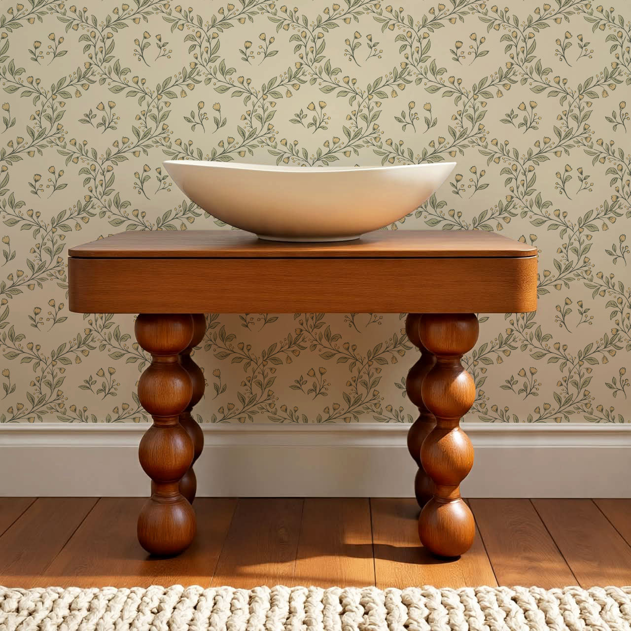 Hadley Leafy Ogee Butter Green Wallpaper