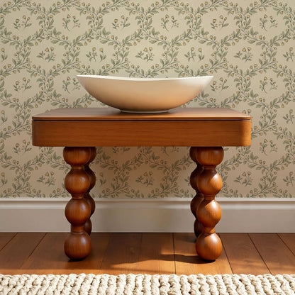 Hadley Leafy Ogee Butter Green Wallpaper