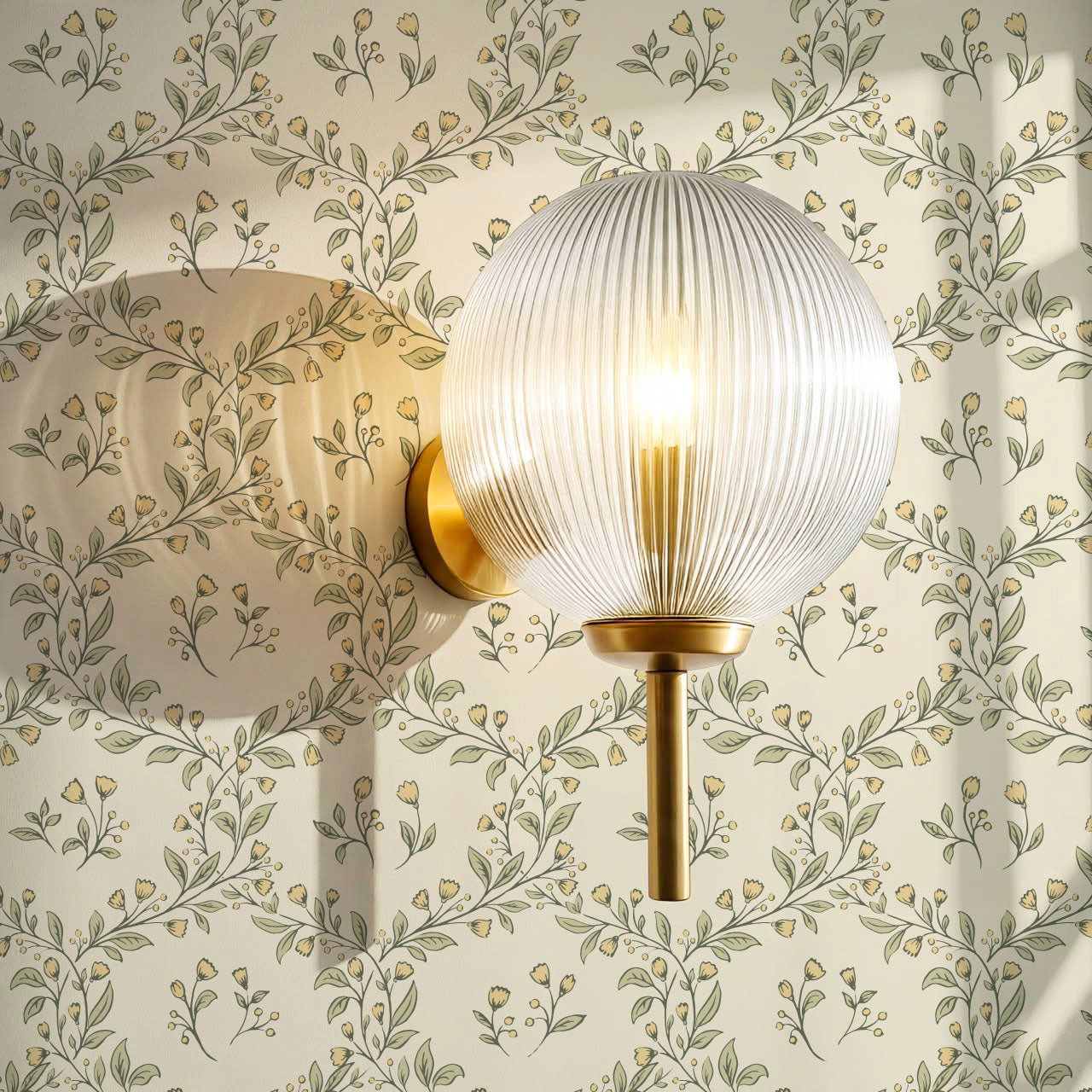 Hadley Leafy Ogee Butter Green Wallpaper