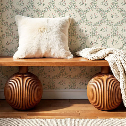 Hadley Leafy Ogee Blush Green Wallpaper