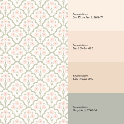 Haisley Scalloped Bloom Sage Blush Wallpaper