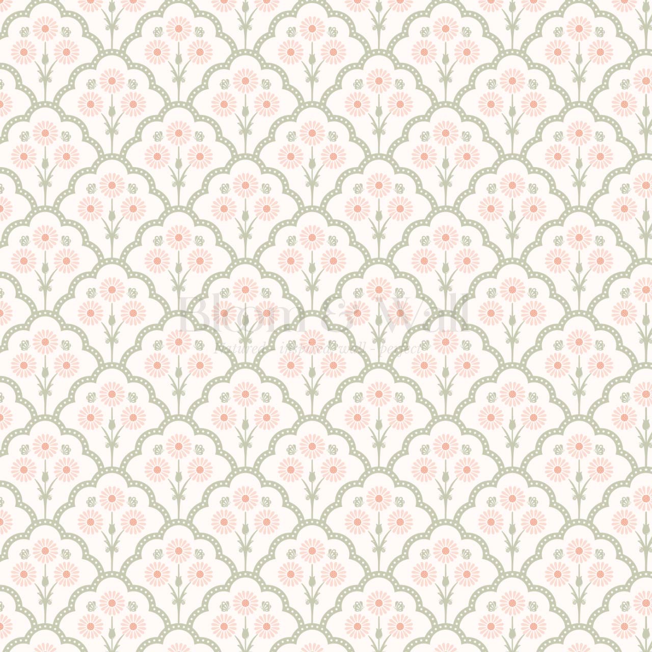 Haisley Scalloped Bloom Sage Blush Wallpaper