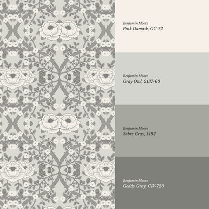 Hallie Blackberry Ogee Gray Wallpaper