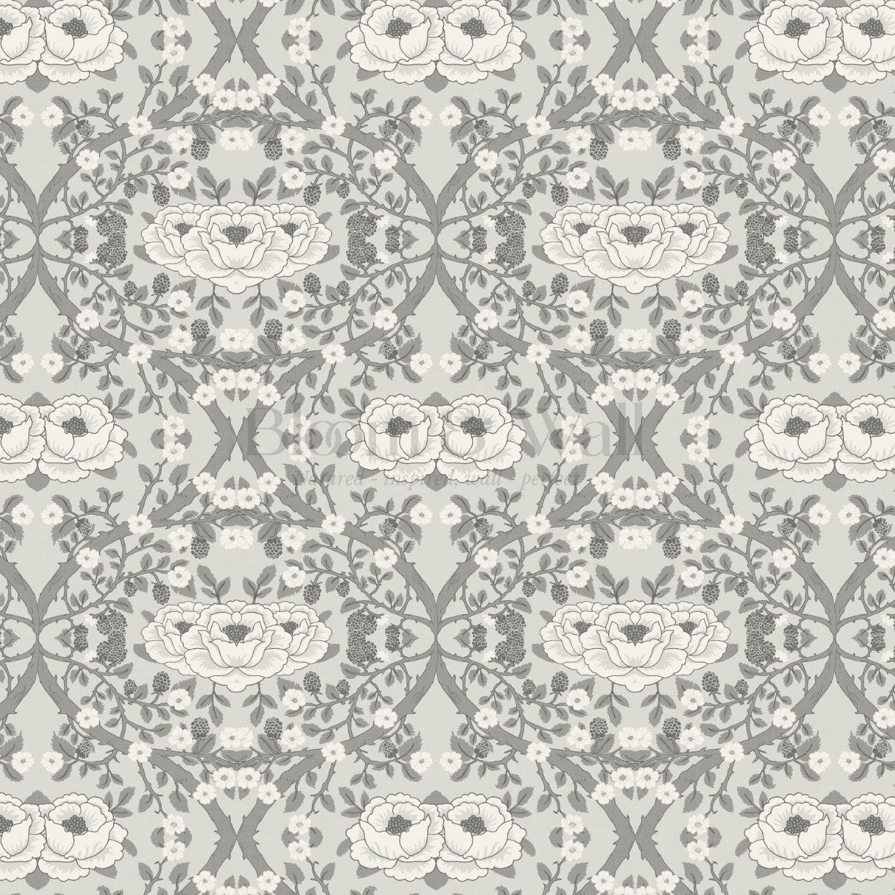 Hallie Blackberry Ogee Gray Wallpaper