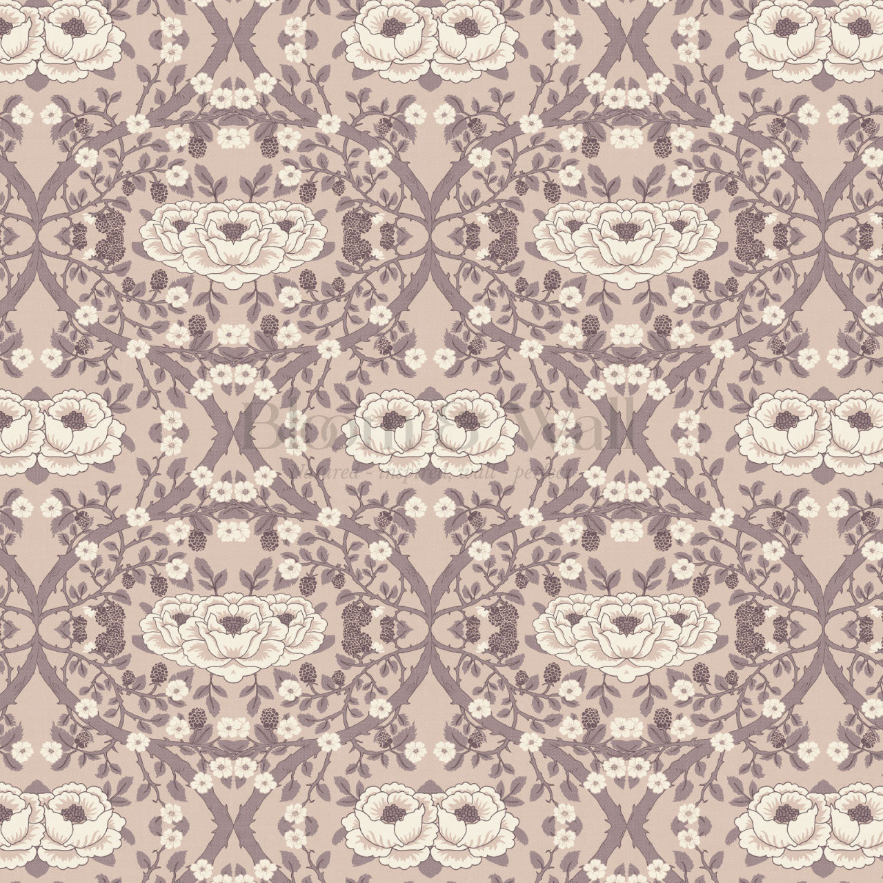 Hallie Blackberry Ogee Mauve Wallpaper