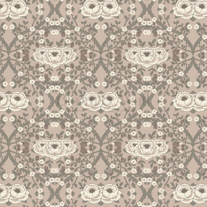 Hallie Blackberry Ogee Rose Ash Wallpaper