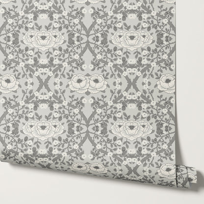 Hallie Blackberry Ogee Gray Wallpaper