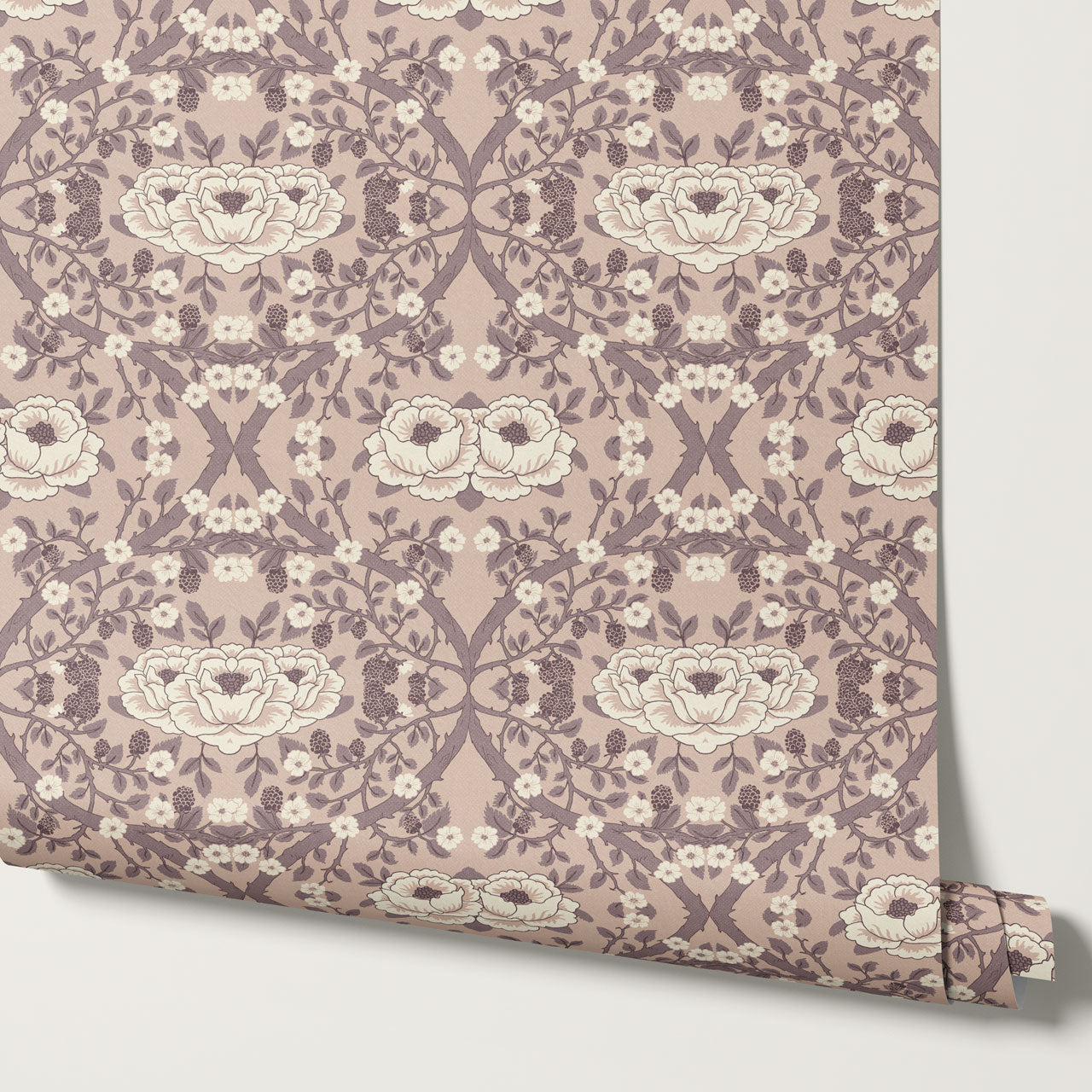 Hallie Blackberry Ogee Mauve Wallpaper