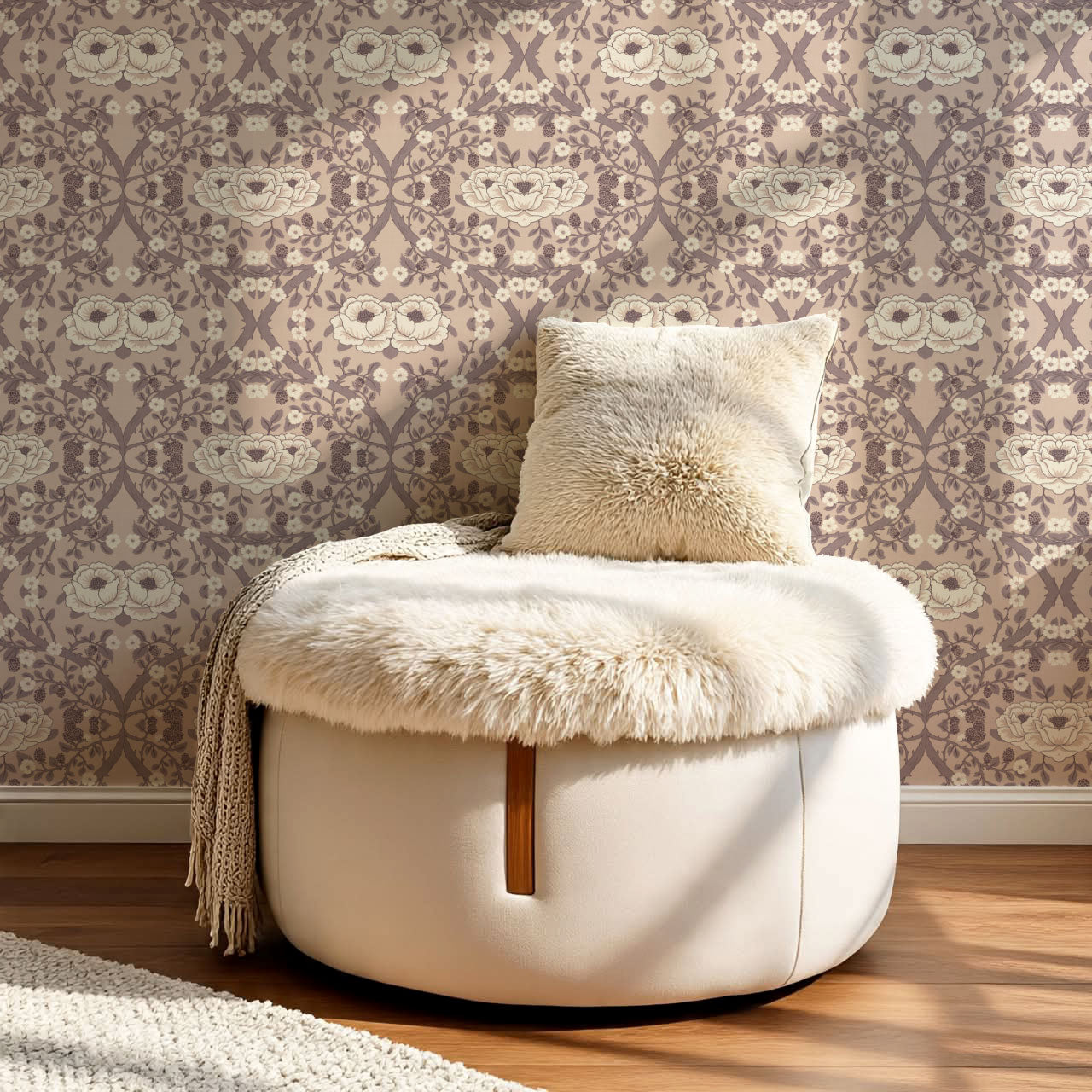 Hallie Blackberry Ogee Mauve Wallpaper