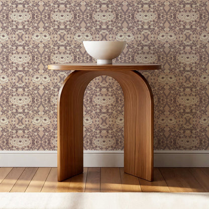 Hallie Blackberry Ogee Mauve Wallpaper