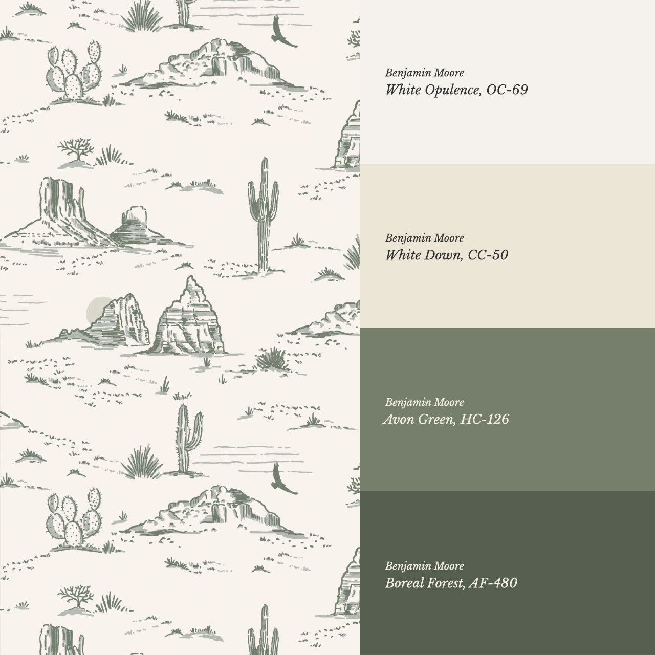 Harlow Western Desert Landscape Green Wallpaper
