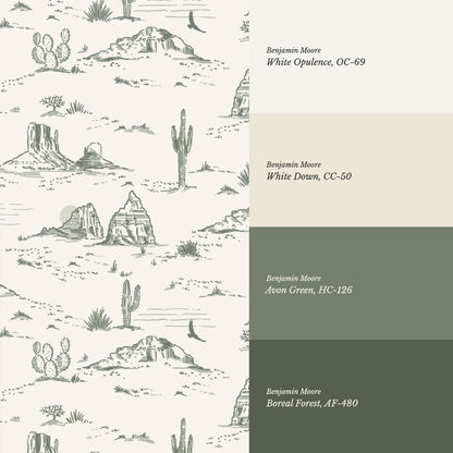 Harlow Western Desert Landscape Green Wallpaper
