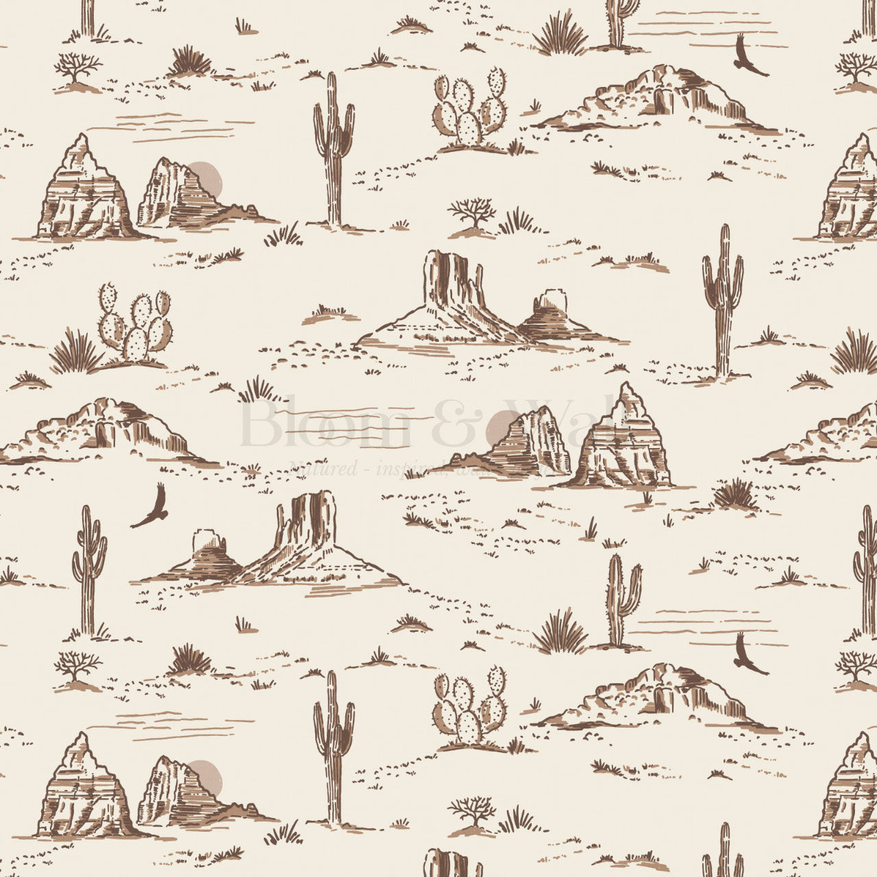 Harlow Western Desert Landscape Brown Wallpaper