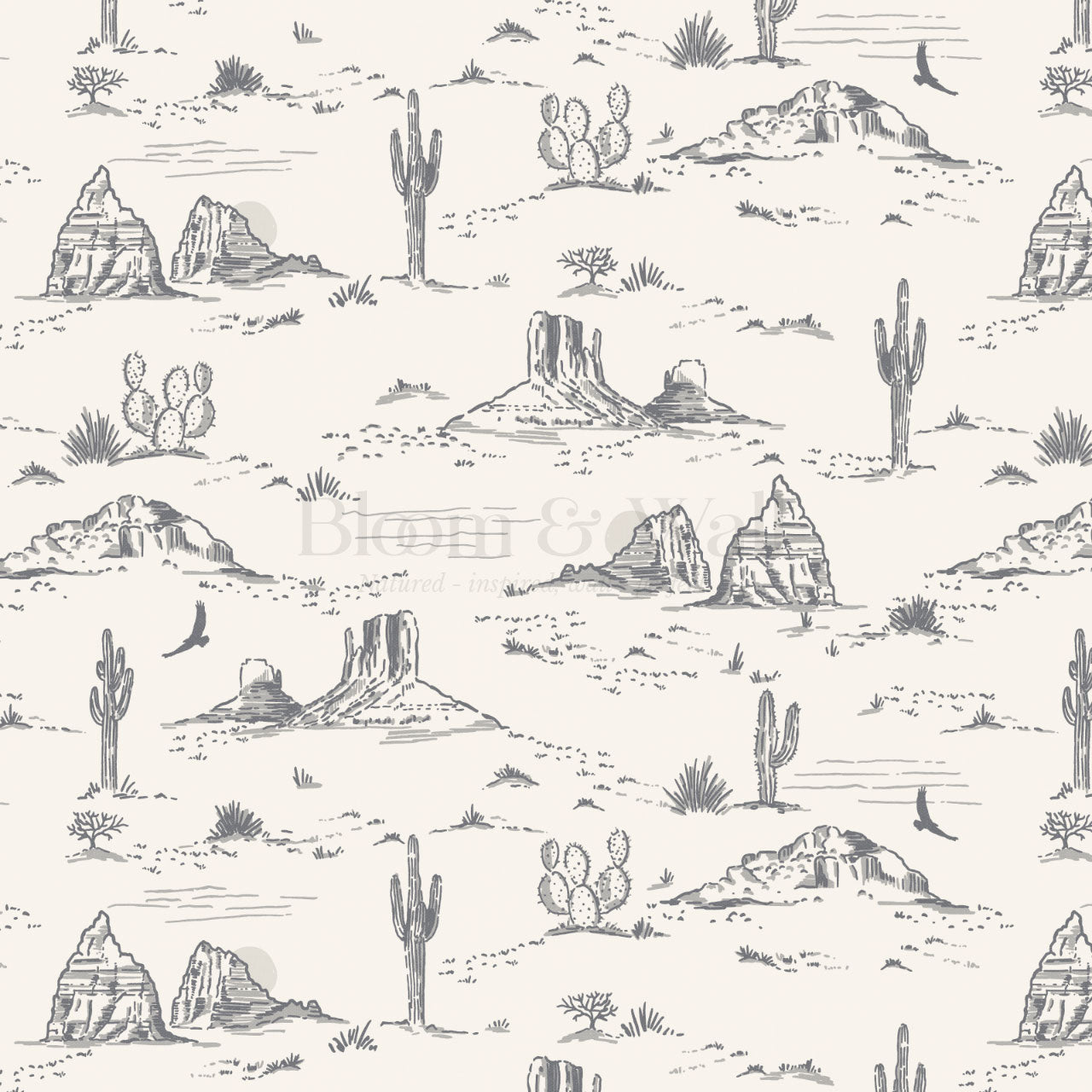 Harlow Western Desert Landscape Gray Wallpaper