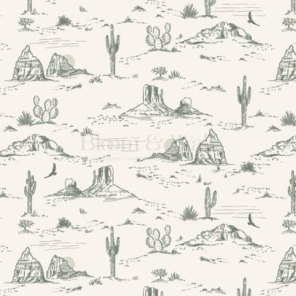 Harlow Western Desert Landscape Green Wallpaper