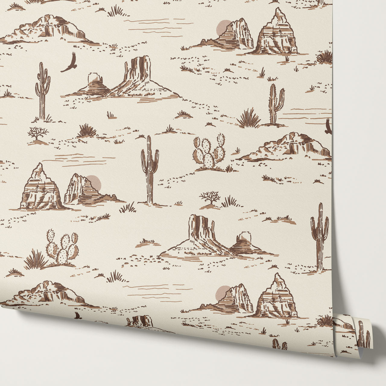 Harlow Western Desert Landscape Brown Wallpaper