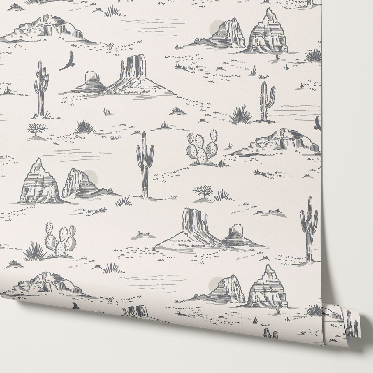 Harlow Western Desert Landscape Gray Wallpaper