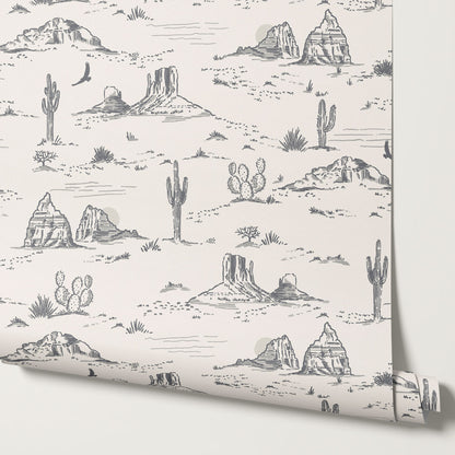Harlow Western Desert Landscape Gray Wallpaper