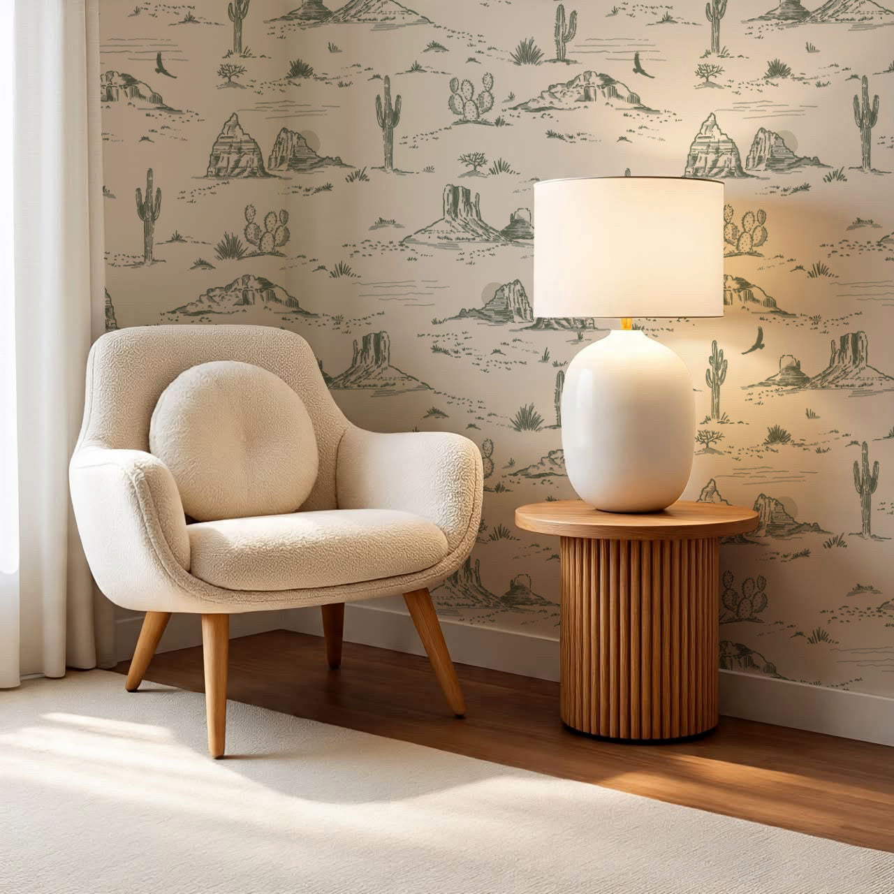 Harlow Western Desert Landscape Green Wallpaper