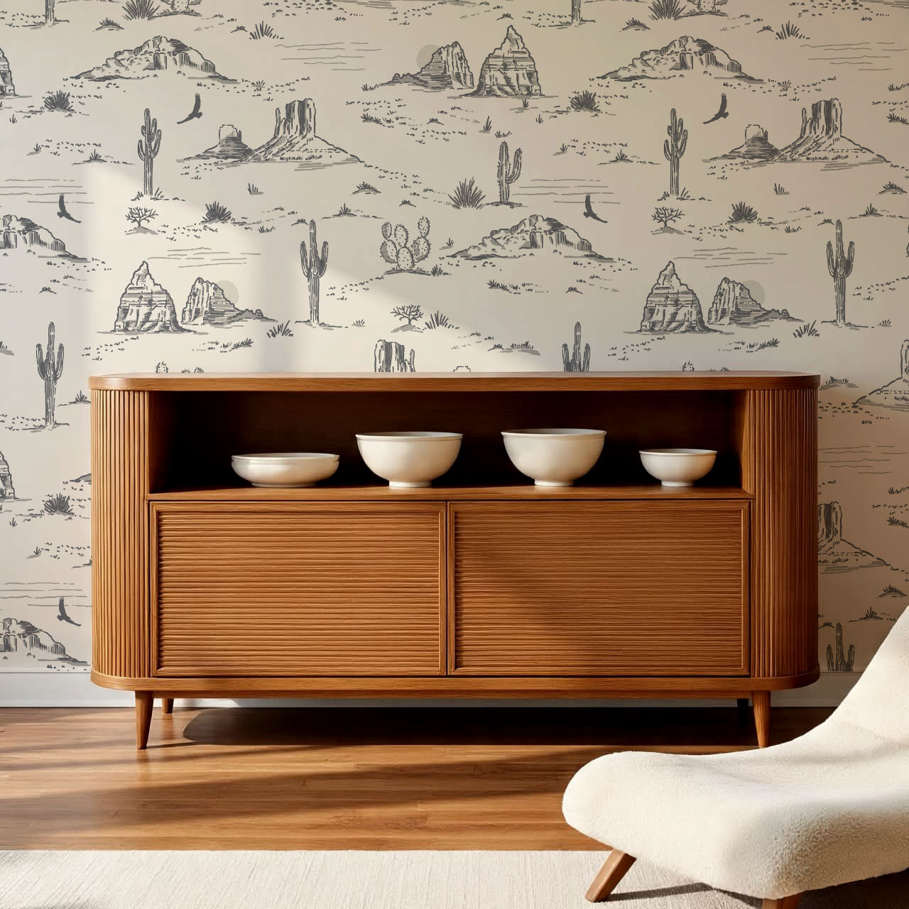 Harlow Western Desert Landscape Gray Wallpaper