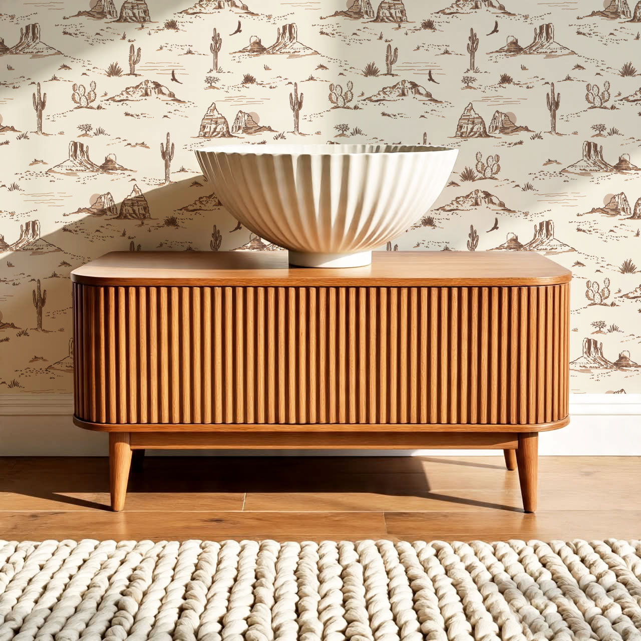 Harlow Western Desert Landscape Brown Wallpaper