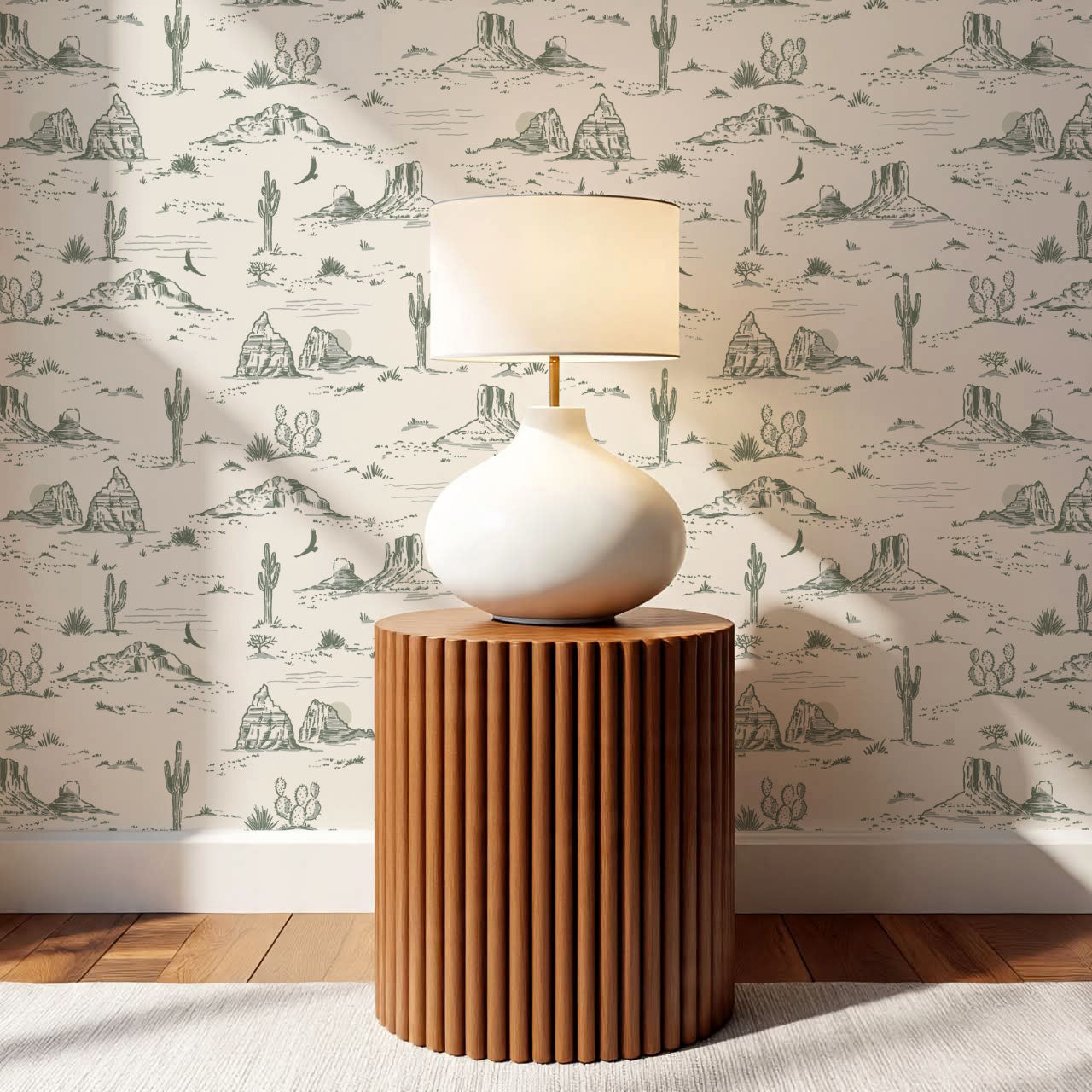 Harlow Western Desert Landscape Green Wallpaper