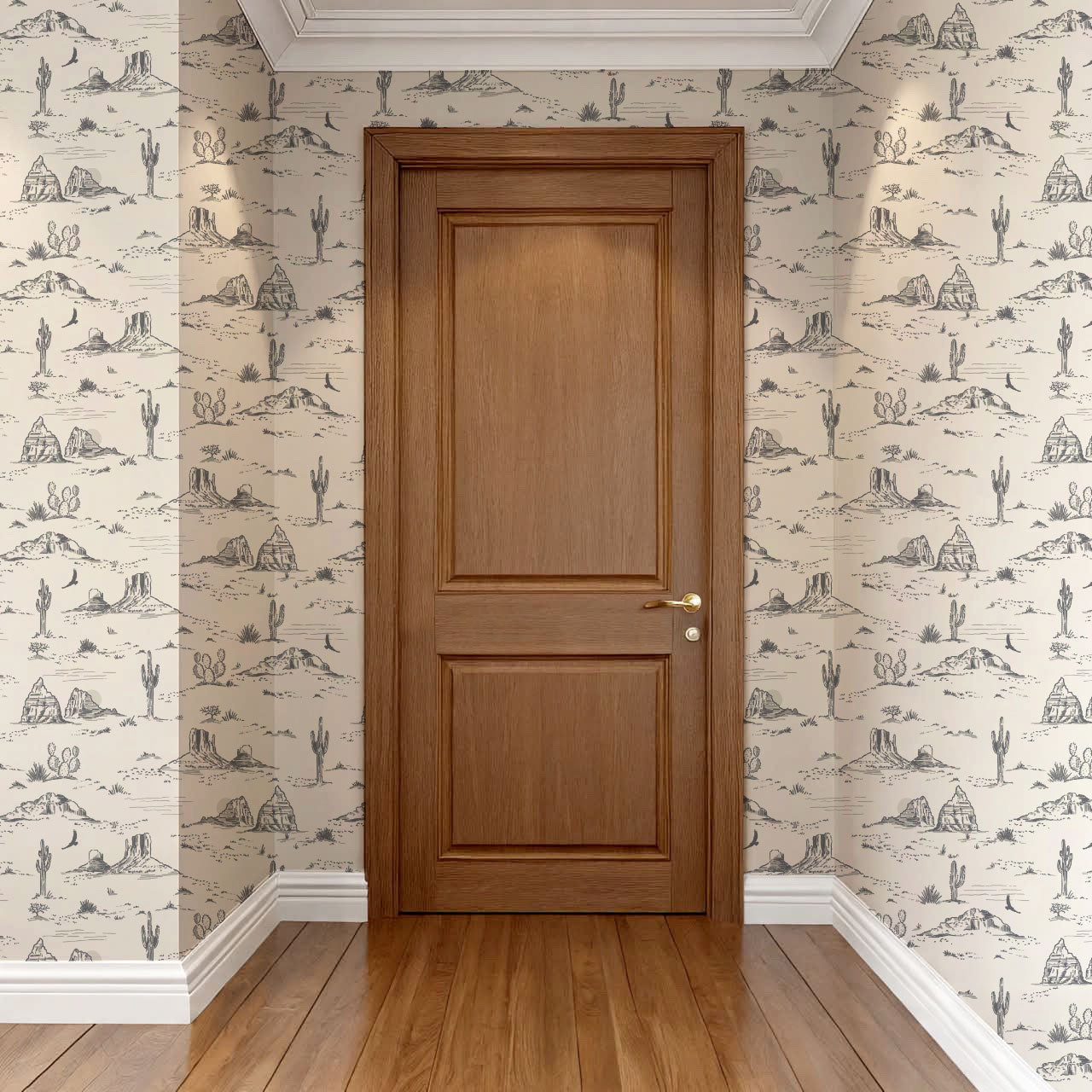 Harlow Western Desert Landscape Gray Wallpaper