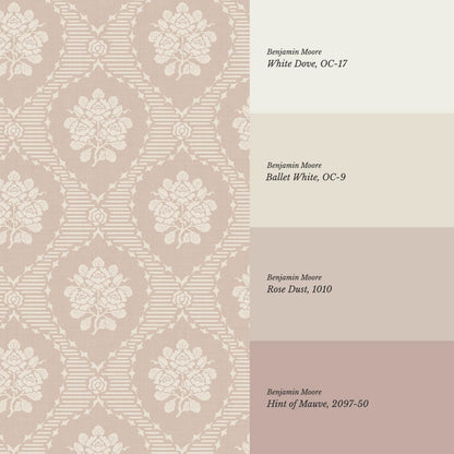 Harmony Ogee Lattice Bouquet Blush Wallpaper