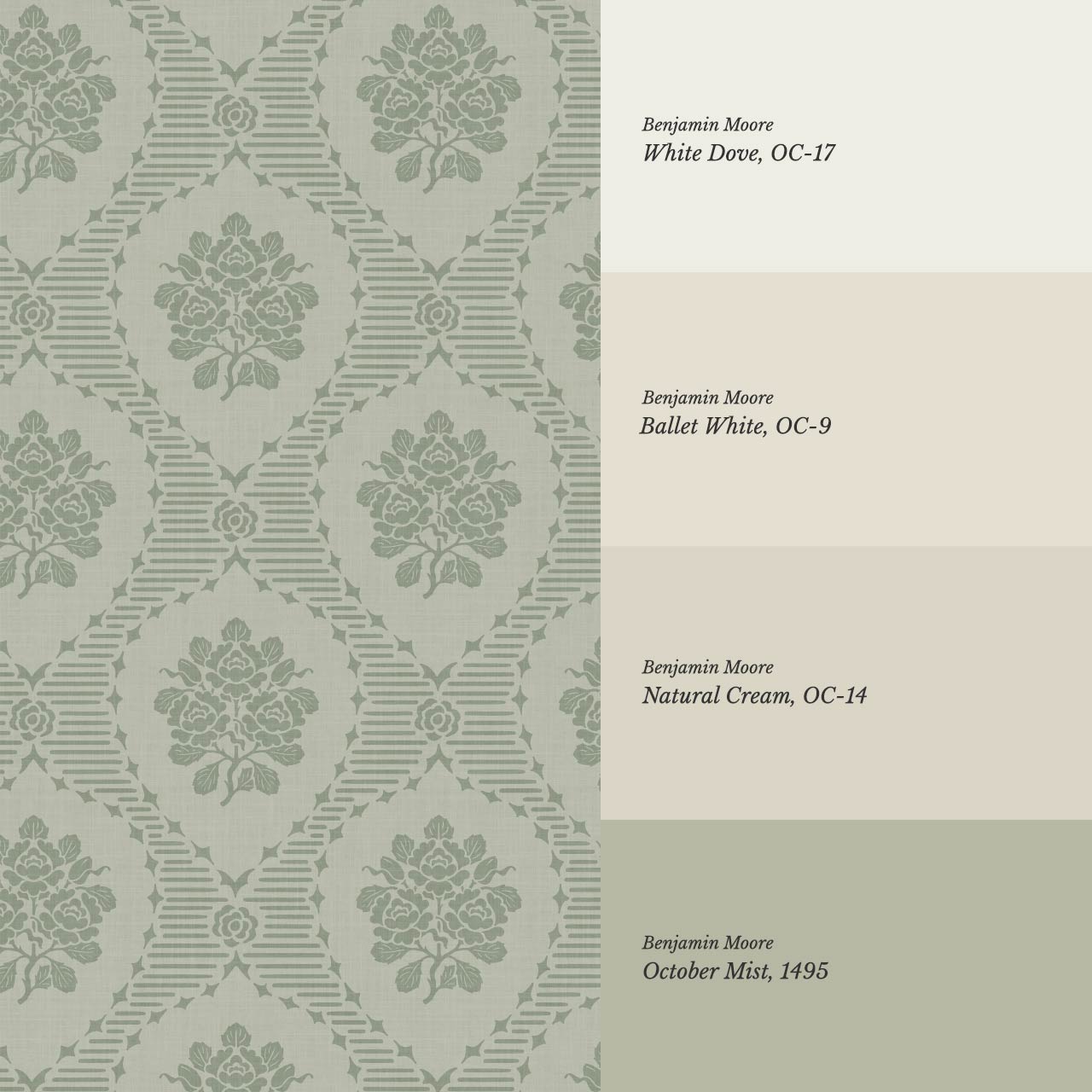 Harmony Ogee Lattice Bouquet Sage Wallpaper