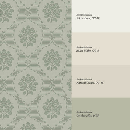 Harmony Ogee Lattice Bouquet Sage Wallpaper