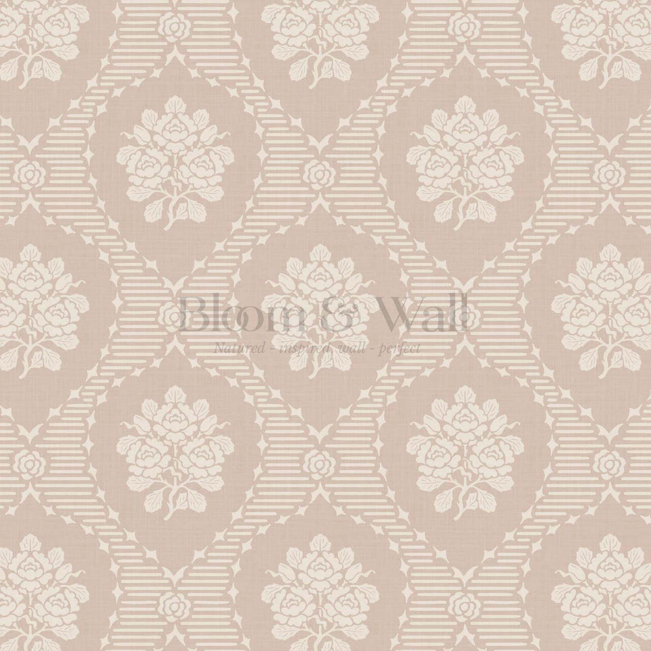 Harmony Ogee Lattice Bouquet Blush Wallpaper