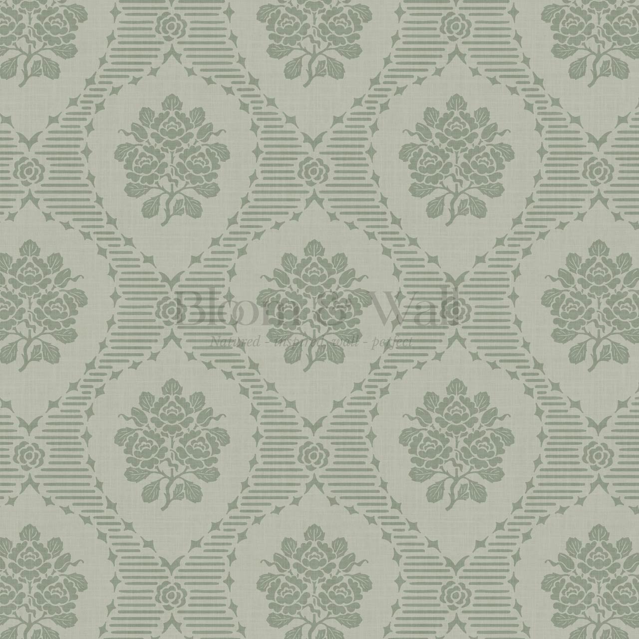 Harmony Ogee Lattice Bouquet Sage Wallpaper