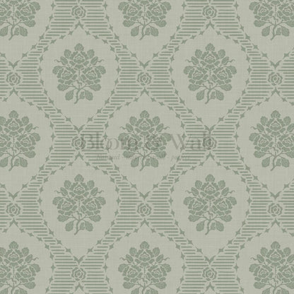 Harmony Ogee Lattice Bouquet Sage Wallpaper