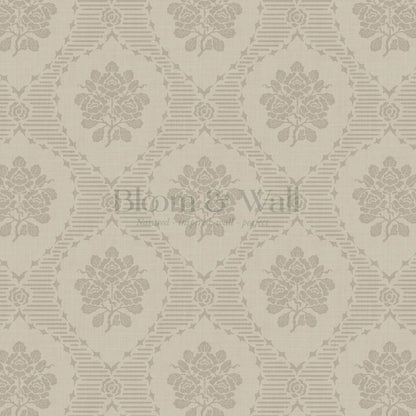 Harmony Ogee Lattice Bouquet Stone Wallpaper