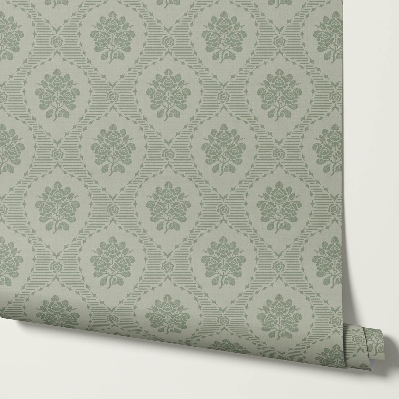 Harmony Ogee Lattice Bouquet Sage Wallpaper