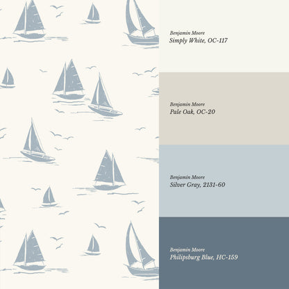 Harper Race Day Sailboats Cream Blue Wallpaper