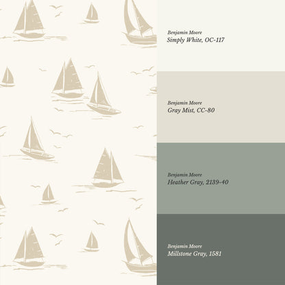 Harper Race Day Sailboats Oat Wallpaper