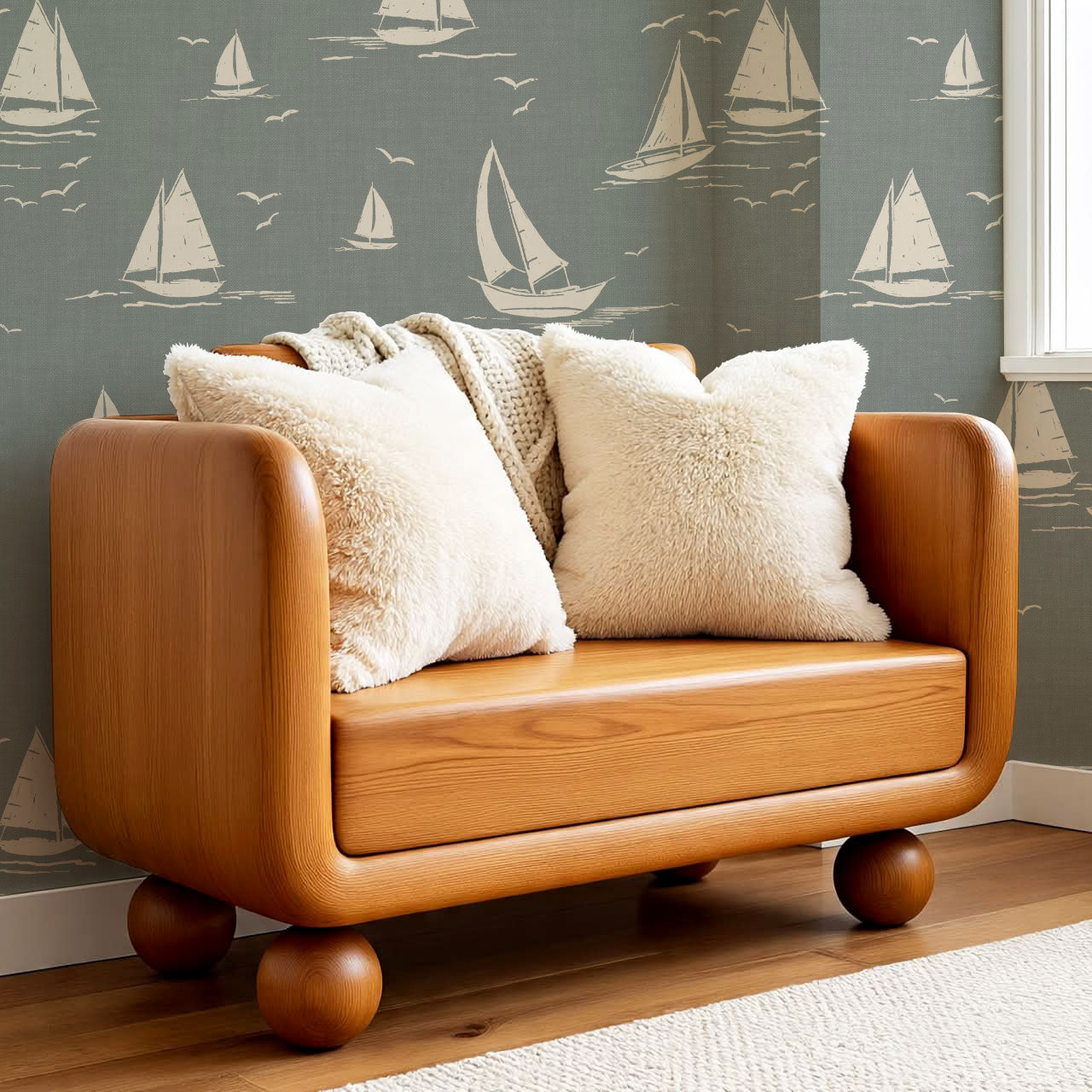 Harper Race Day Sailboats Dusty Green Oat Wallpaper